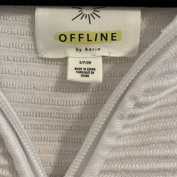 Aerie White Ribbed Collared Quarter-Zip Pullover Small Athleisure Loungewear - Picture 2 of 5